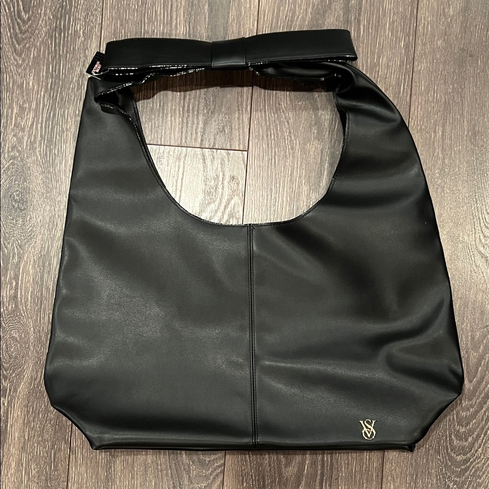 Victoria's Secret Sleek Black Hobo Bag with Gold Accent
